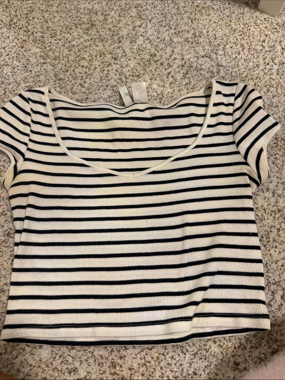 H&M Black and White Striped Scoop-Neck Crop Top